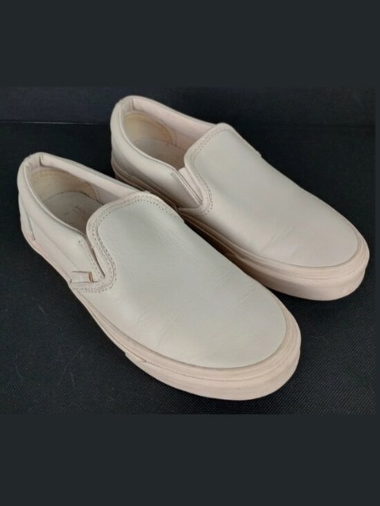 Vans Shoes - Vans Off the Wall Womens 6.5 Beige Tan Leather Slip On Loafer Shoes
